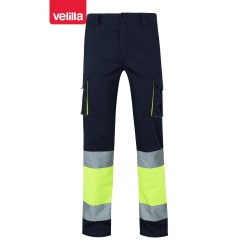 VELILLA-Pantalon stretch bicolore multipoches